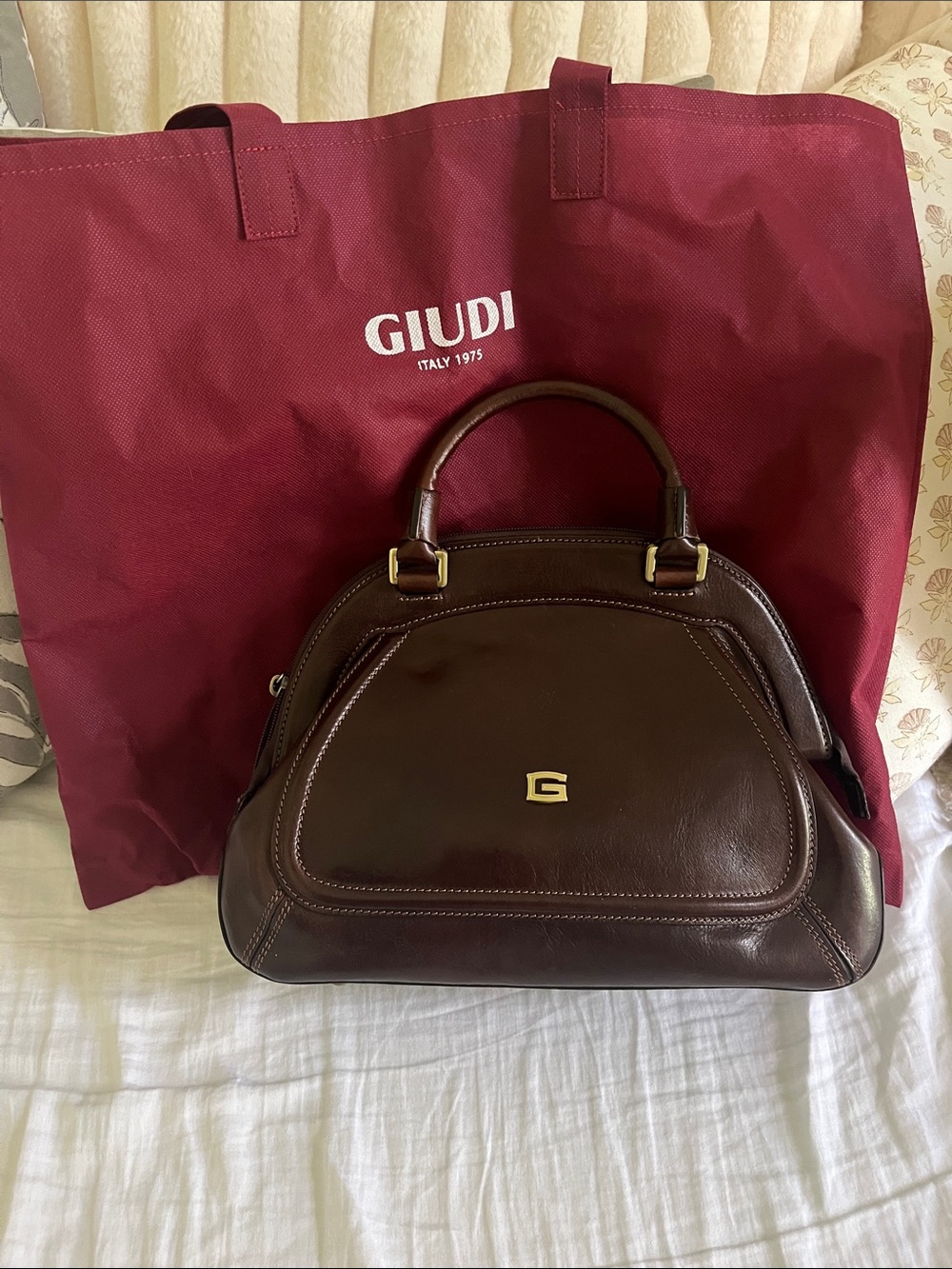 Giudi Brown Leather Top-Handle Bag (Bought in Italy)
